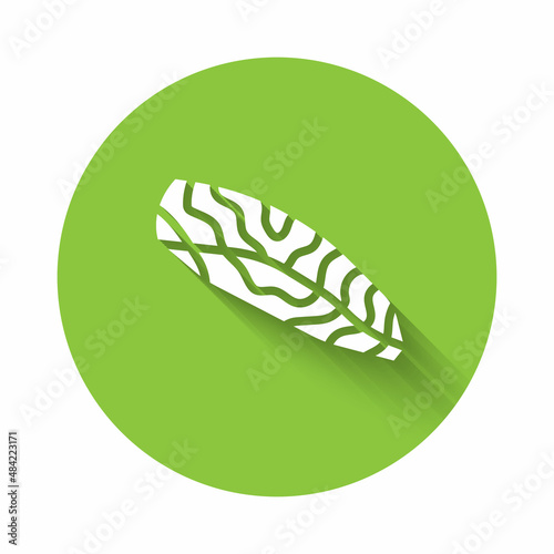 White Fish steak icon isolated with long shadow. Green circle button. Vector