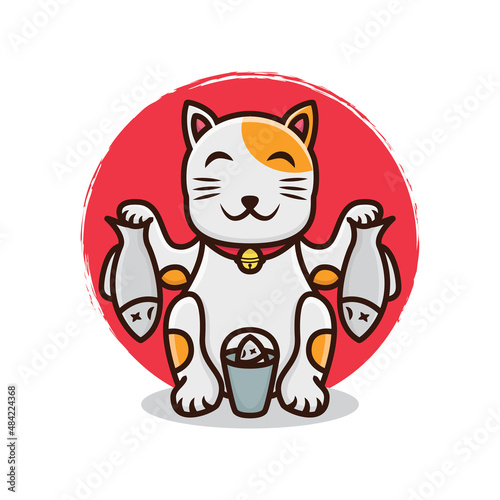 Cute lucky cat cartoon vector icon illustration logo mascot hand drawn concept trandy cartoon