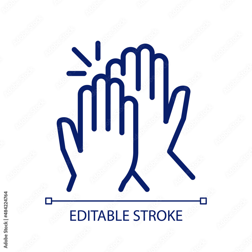 High five pixel perfect RGB color icon. Success gesture. Productive teamwork metaphor. Collaboration. Isolated vector illustration. Simple filled line drawing. Editable stroke. Arial font used High five pixel perfect RGB color icon. Success gesture. Productive teamwork metaphor. Collaboration. Isolated vector illustration. Simple filled line drawing. Editable stroke. Arial font used
