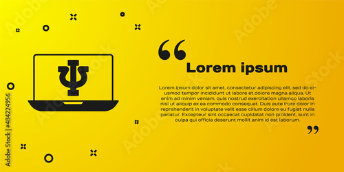 Black Online psychological counseling distance icon isolated on yellow background. Psychotherapy, psychological help, psychiatrist online consulting. Vector