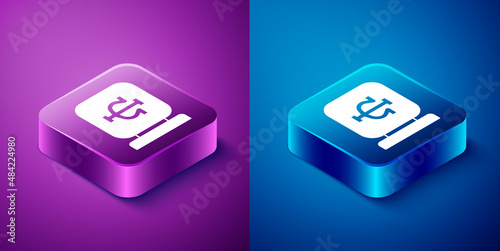 Isometric Psychology icon isolated on blue and purple background. Psi symbol. Mental health concept, psychoanalysis analysis and psychotherapy. Square button. Vector