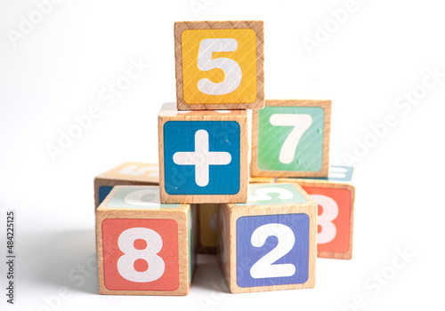 Math number colorful on white background, education study mathematics learning teach concept.