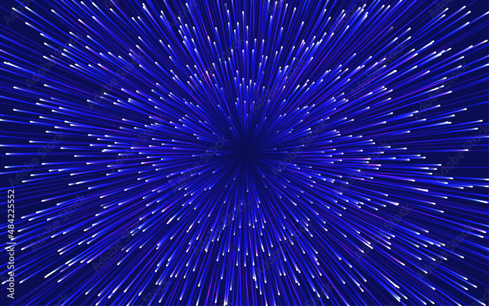 Obraz premium Vector speed of light illustraction. Space and stars on dark background. Text plaseholder.