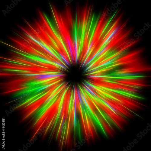 Illustration of a multicolor electrify human iris on black background. Digital artwork creative graphic design.
