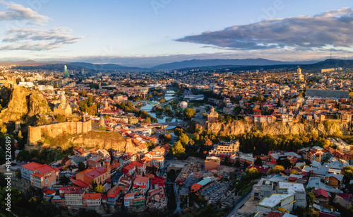 Aerial cityscape view of Tbilisi's old town at sunrise, Tbilisi photo