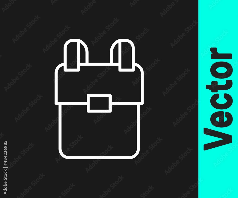 Obraz premium White line School backpack icon isolated on black background. Vector