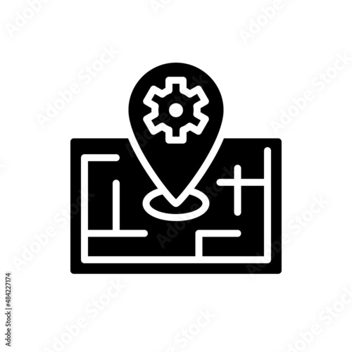 Smart mapping technology black glyph icon. Location on GPS app. Internet of Things. Smart appliance tech. Silhouette symbol on white space. Solid pictogram. Vector isolated illustration