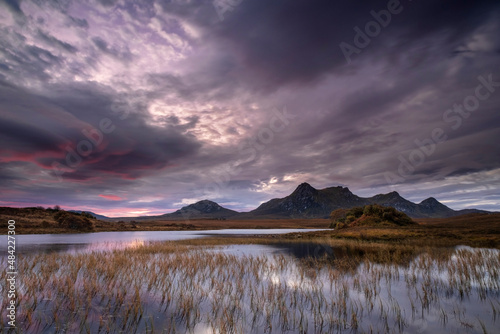 Ben Loyal at dawn over Lochan Hakel, near Tongue, Sutherland, Scottish Highlands, Scotland photo