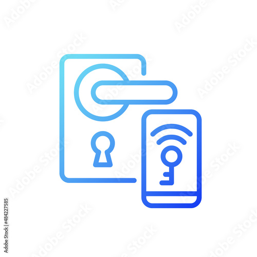 Smart locks gradient linear vector icon. Unlock door with remote application. Internet of Things. Smart gadget. Thin line color symbol. Modern style pictogram. Vector isolated outline drawing