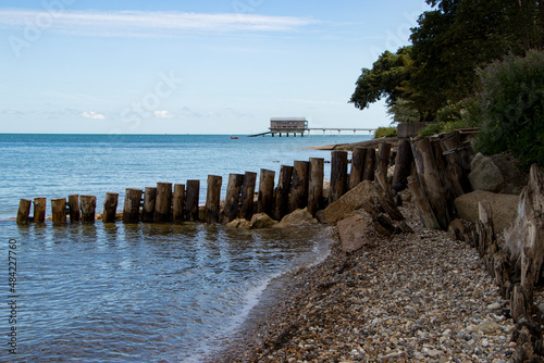 Bembridge beach with the lifeboat station in the background.