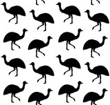 Vector seamless pattern of hand drawn emu ostrich silhouette isolated on white background
