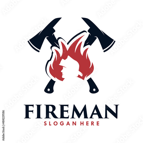 Fire Man Logo. Head Fire and Crossed axes Logo Design