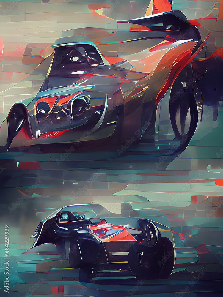 motorsport car racing abstract painting in many colors