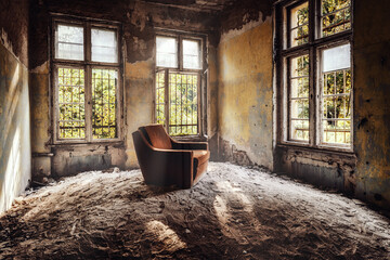 Wandcirkels Oude verlaten gebouwen Verlaten huis met vervallen kamer  © P.Schkorianz