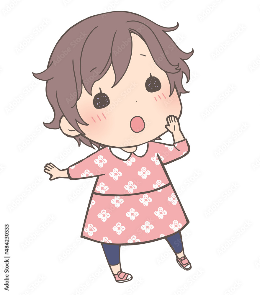 呼びかけるポーズの女の子 呼びかけるポーズの女の子