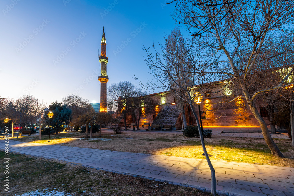 Ulu Mosque night view in Aksaray of Turkey