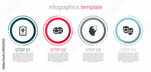 Set Psychology, Psi, Comedy and tragedy masks, Solution to the problem and . Business infographic template. Vector