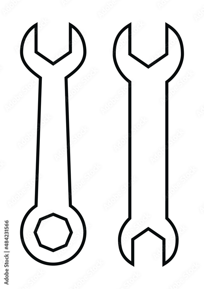 two wrench, set, outline, white and black vector icon two wrench, set, outline, white and black vector icon