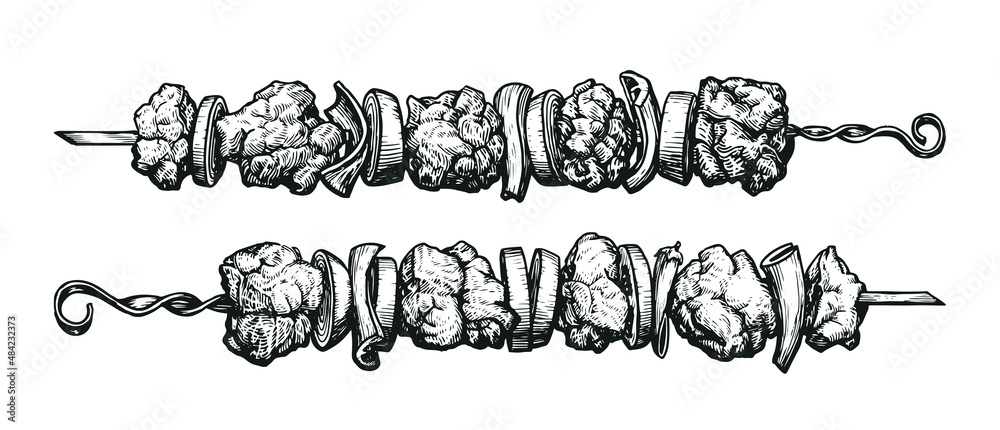 Φωτογραφία Kebab, shashlik grilled on skewer sketch