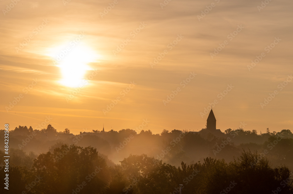 Obraz premium View from Aachen window, foggy sunrise