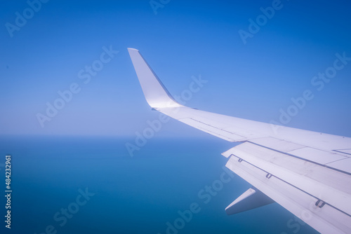 View of aeroplane wing at high altitude