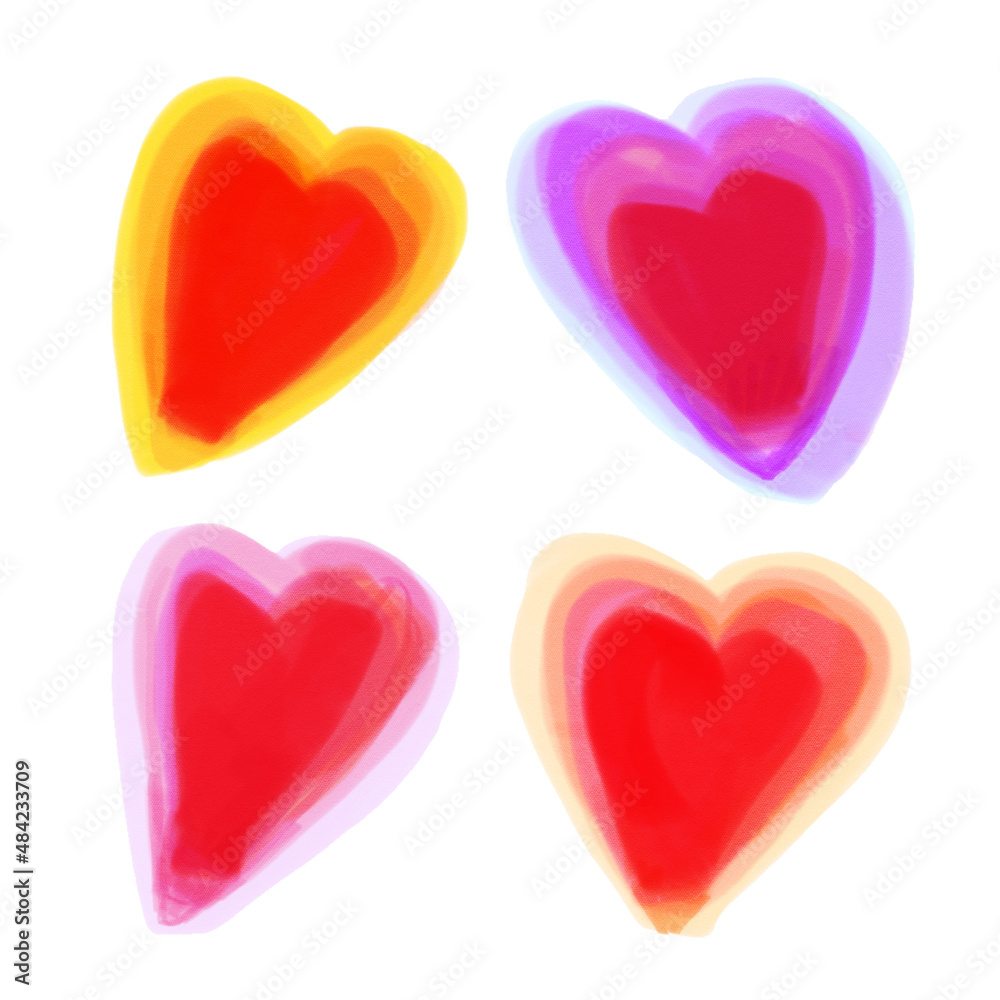 Watercolor hearts isolated on white background