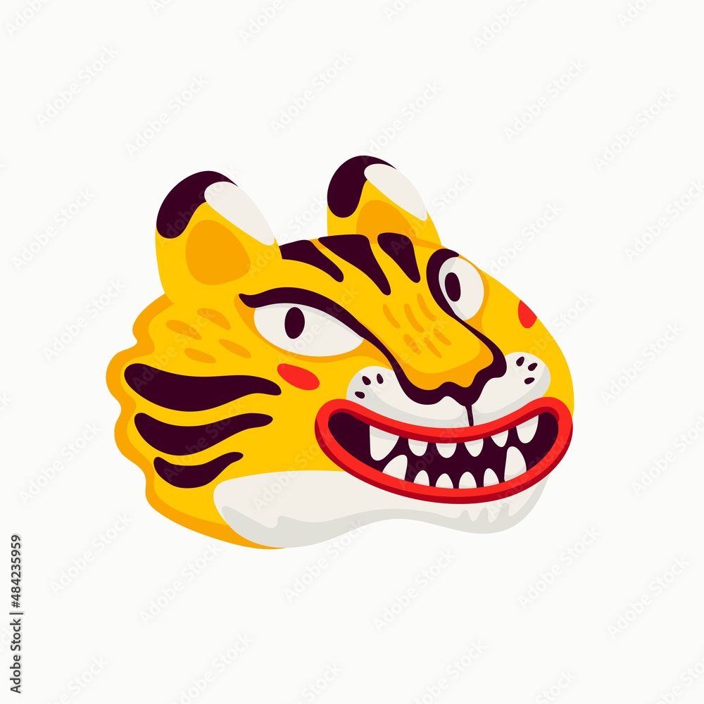 Tiger vector head, cartoon tiger funny face on white background. Tiger vector head, cartoon tiger funny face on white background.