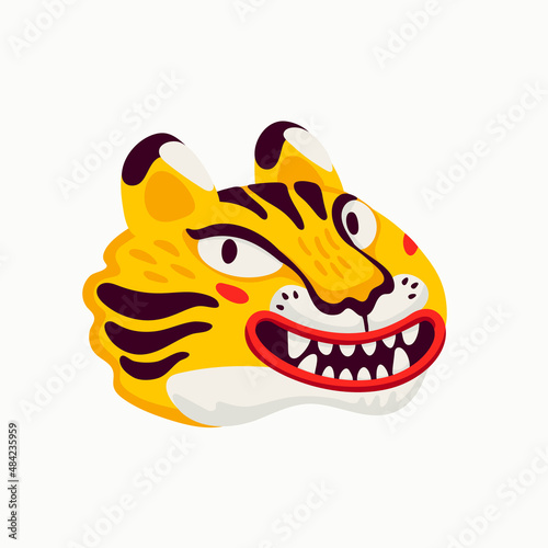 Tiger vector head, cartoon tiger funny face on white background.