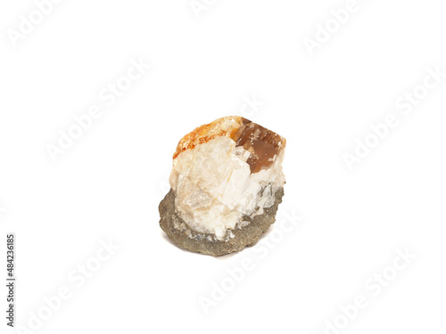 Mineral quartz in rock on a white background