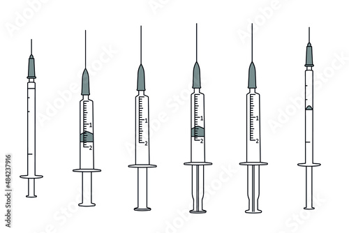 Set of black silhouettes of syringes on white background, vector illustration stock illustration