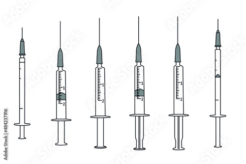 Set of black silhouettes of syringes on white background, vector illustration stock illustration