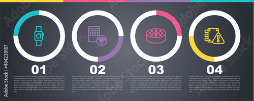 Set line Smart home with smart watch, Air humidifier, Water sensor and House under protection. Business infographic template. Vector