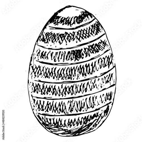 Hand-drawn rough hatching drawing of the easter egg. Black and white vector sketch, isolated on transparent background