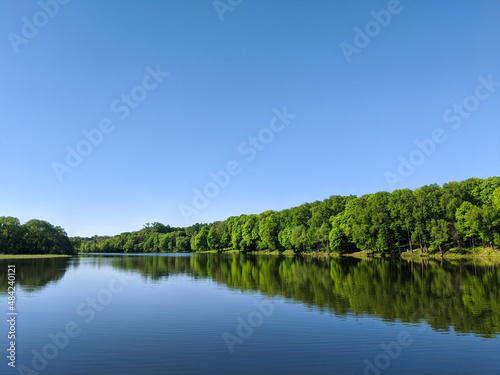 Beautiful lake in Russia. View of the summer lake landscape