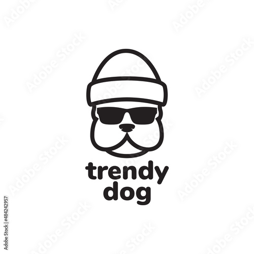 cool dog with beanie hat and sunglasses logo design, vector graphic symbol icon illustration creative idea