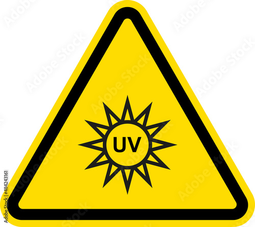 UV Light Hazard warning sign. Triangle yellow background. Safety signs and symbols.