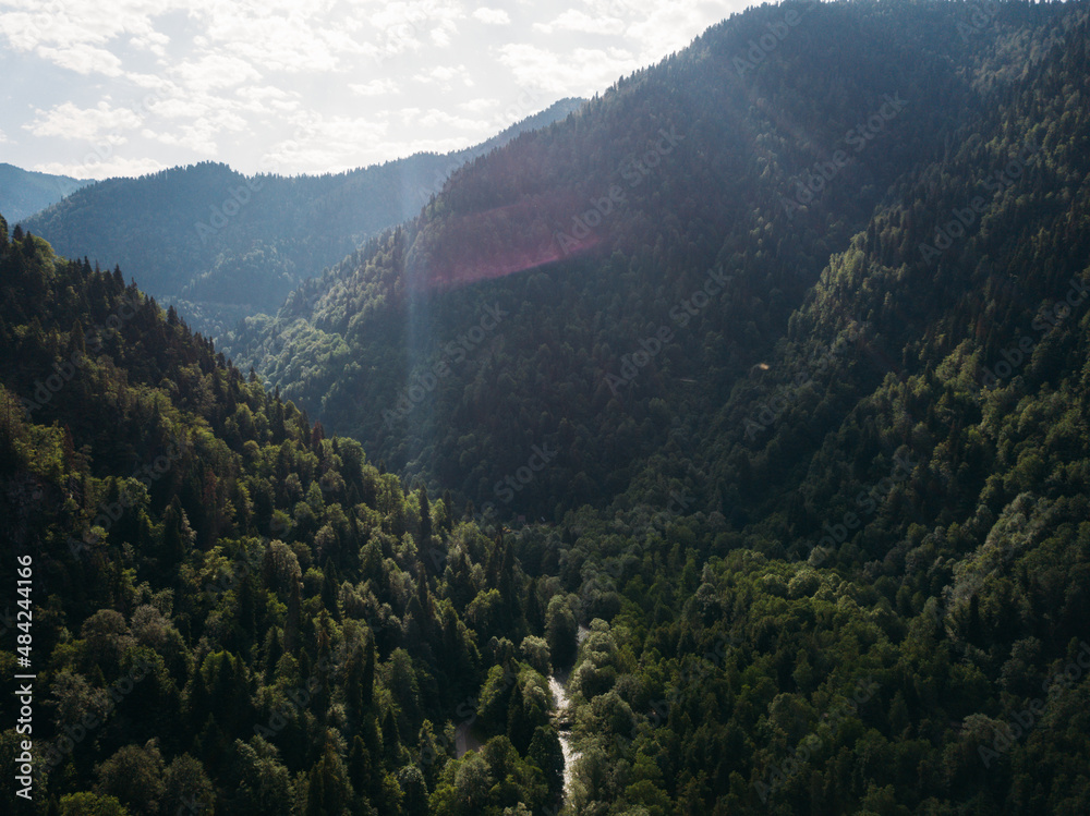Drone view View of the lake in the mountains