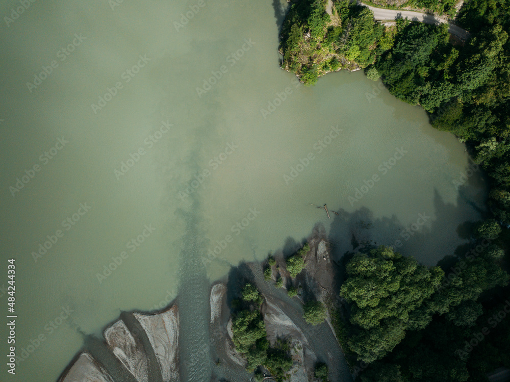 Drone view View of the lake in the mountains