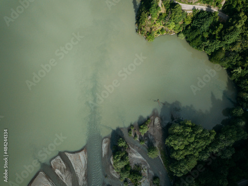 Obraz na płótnie Drone view View of the lake in the mountains w salonie
