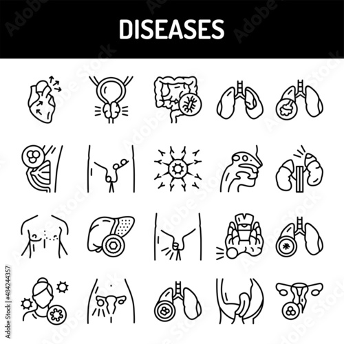 Diseases color line icons set. Isolated vector element.