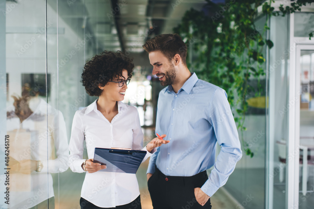 Fototapeta premium Millenial business man and woman working in office