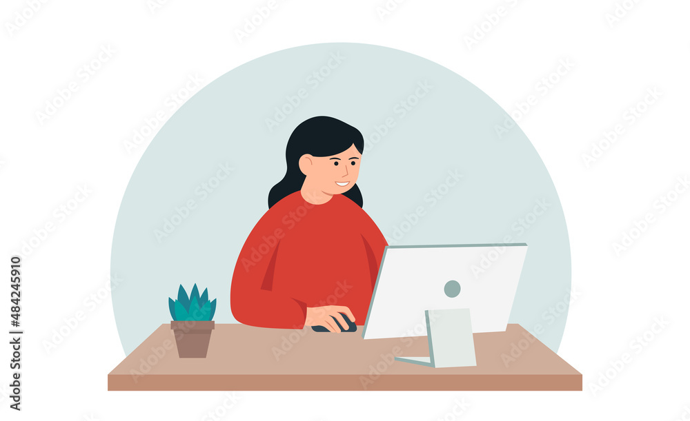 Woman working online on computer. Remote job Woman working online on computer. Remote job