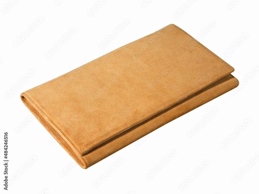 Beige leather clutch bag isolated on white Beige leather clutch bag isolated on white
