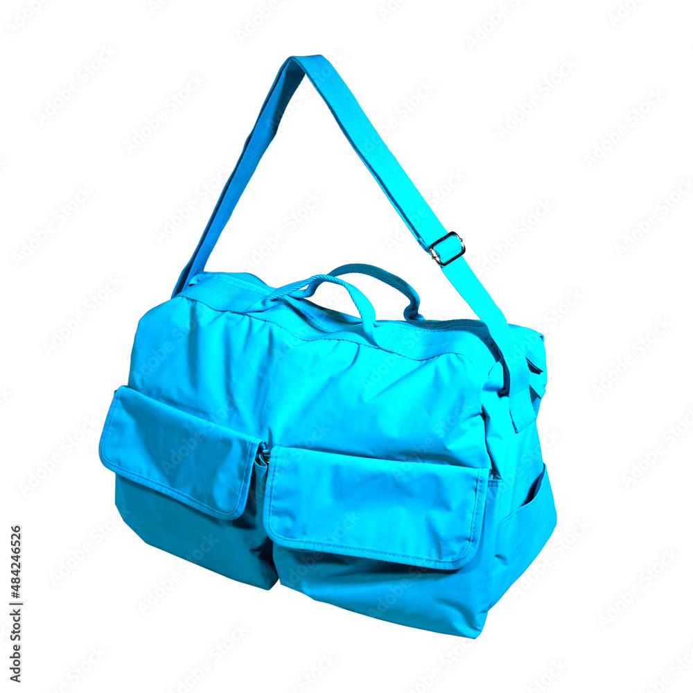 New light blue sport bag. Isolated on white