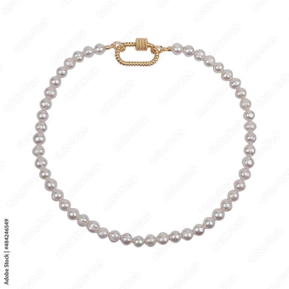 Pearl golden necklace isolated on white Pearl golden necklace isolated on white