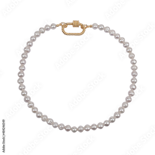 Pearl golden necklace isolated on white