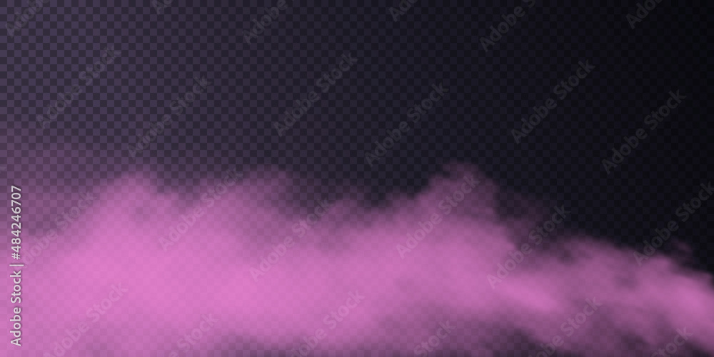 Vector isolated smoke PNG. Pink smoke texture on a transparent black ...