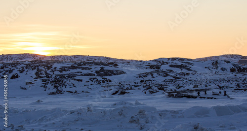 winter sunset with snow