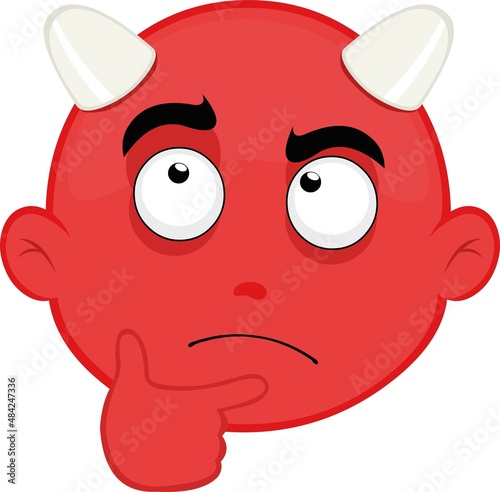 Vector illustration of the face of a little devil with a thinking and doubtful expression