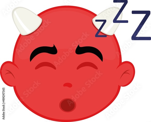 Vector illustration of the face of a cartoon little devil sleeping